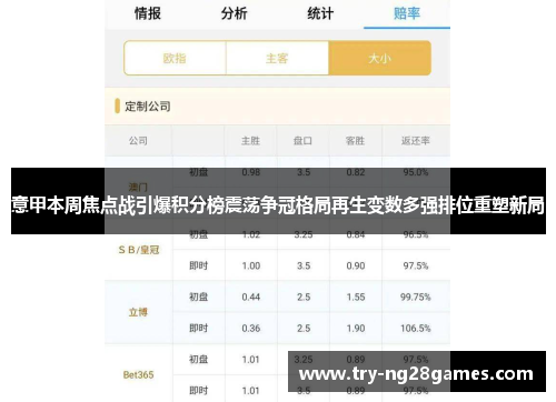 意甲本周焦点战引爆积分榜震荡争冠格局再生变数多强排位重塑新局 意甲本周焦点战引爆积分榜震荡争冠格局再生变数多强排位重塑新局
